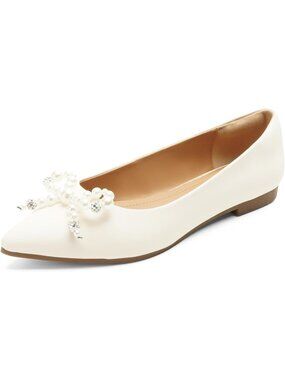 Women's Pearl White Faux Leather Slip On Ballet Flats Casual Comfort Flats Shoes
